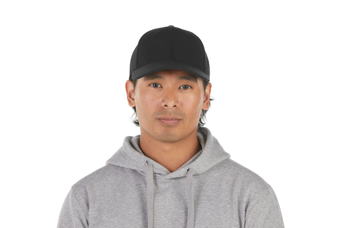recycled-poly-low-profile-trucker-hat-j0 WebPDP-HAT002002_Recycled_Poly_Low_Profile_Trucker_Hat_Black_Studio_Harper_Studios_0723_Front__HAT002002OS.jpg